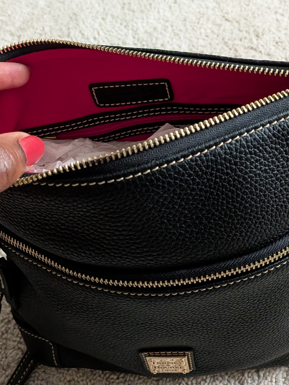 Dooney & Bourke Black Pebble Leather Crossbody Bag. New Without Tag